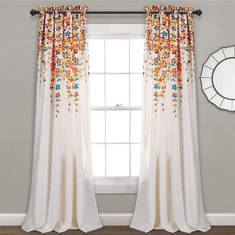 Digital Printed, Room darkening, faux silk heavy curtain for door, Pack of 2 Curtains - Skyfall Orange