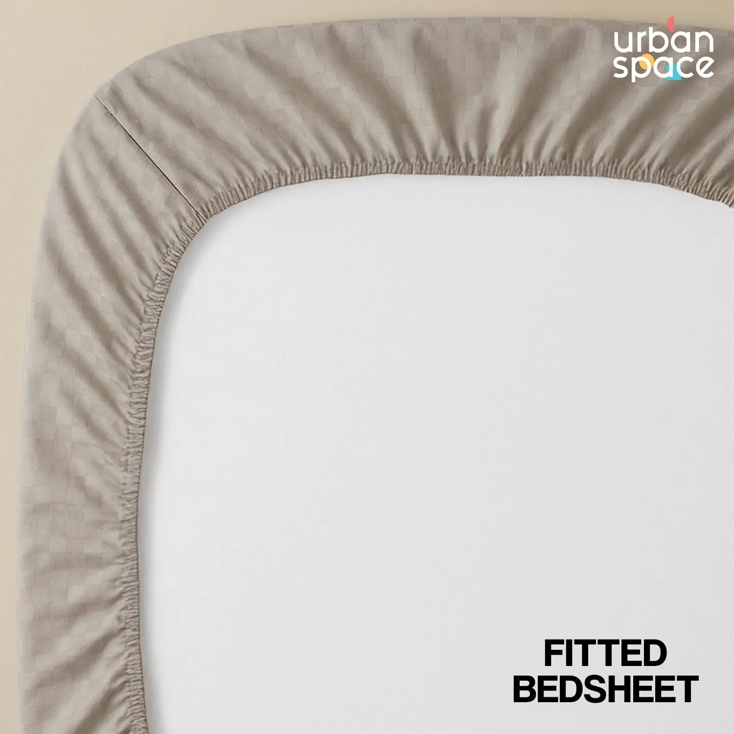 Fitted King Size 300 TC Super Soft Bedsheet, Self Woven Cubes Design - Soft Brown Cubes