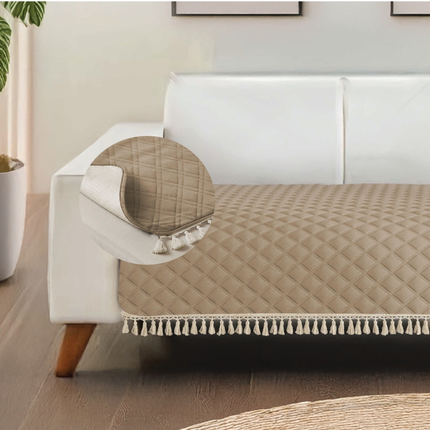 Anti Skid Quilted Sofa Mats, Soft Brown