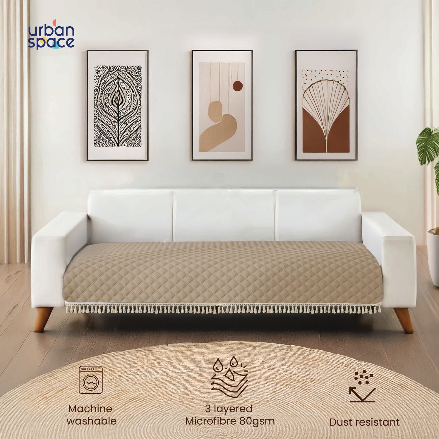 Anti Skid Quilted Sofa Mats, Soft Brown