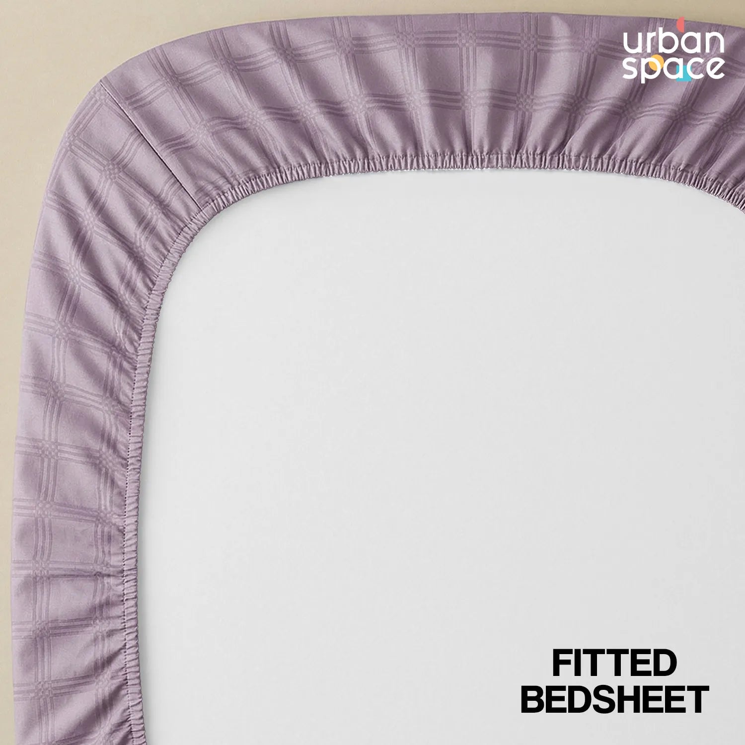 Fitted King Size 300 TC Super Soft Bedsheet, Self Woven Checks Design - Mauve Checks