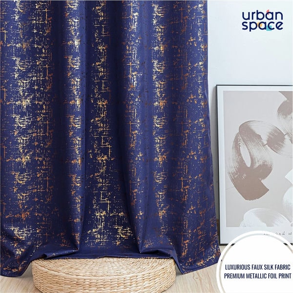 Polyester Satin Blackout Thermal Curtains, Metallic Dual Tone Foil Printed, Pack of 1 Curtain - Sparkle