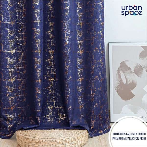 Gold Foil Printed 80-85% Blackout Curtains-  Pack of 1 Curtain - Sparkle - Navy Blue