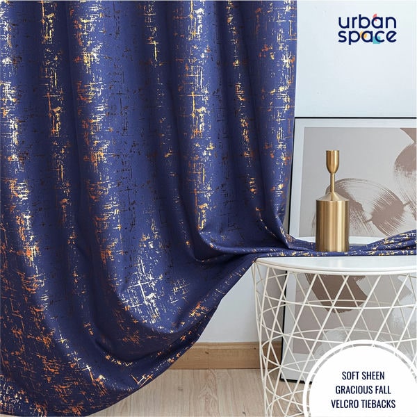 Polyester Satin Blackout Thermal Curtains, Metallic Dual Tone Foil Printed, Pack of 1 Curtain - Sparkle