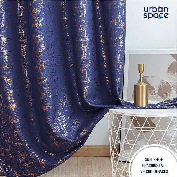 Gold Foil Printed 80-85% Blackout Curtains-  Pack of 1 Curtain - Sparkle - Navy Blue