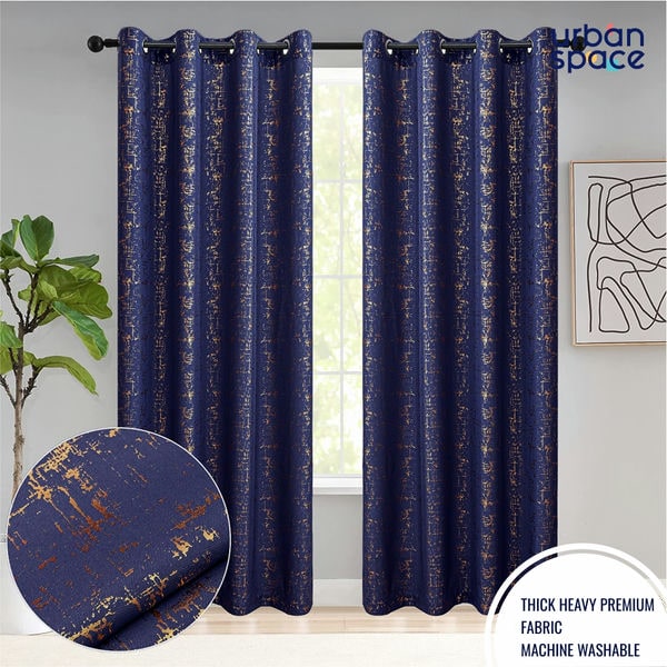 Polyester Satin Blackout Thermal Curtains, Metallic Dual Tone Foil Printed, Pack of 1 Curtain - Sparkle