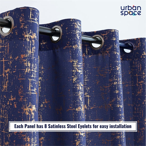 Polyester Satin Blackout Thermal Curtains, Metallic Dual Tone Foil Printed, Pack of 1 Curtain - Sparkle