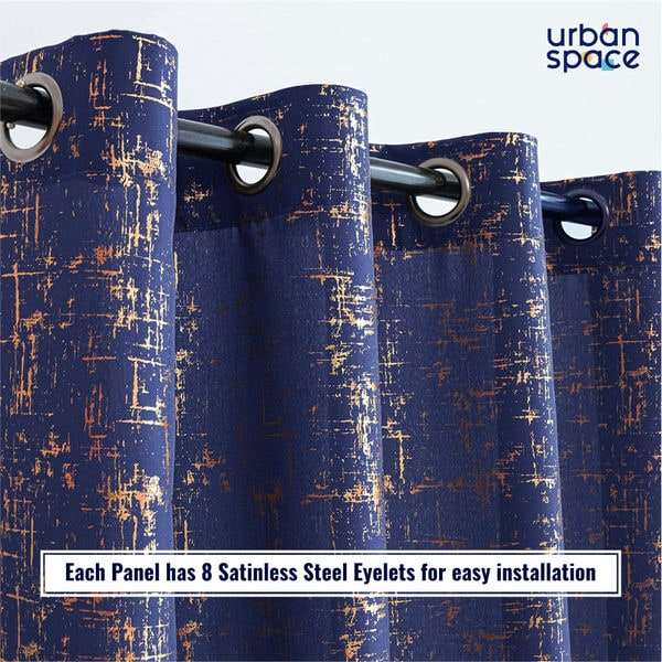Gold Foil Printed 80-85% Blackout Curtains-  Pack of 1 Curtain - Sparkle - Navy Blue