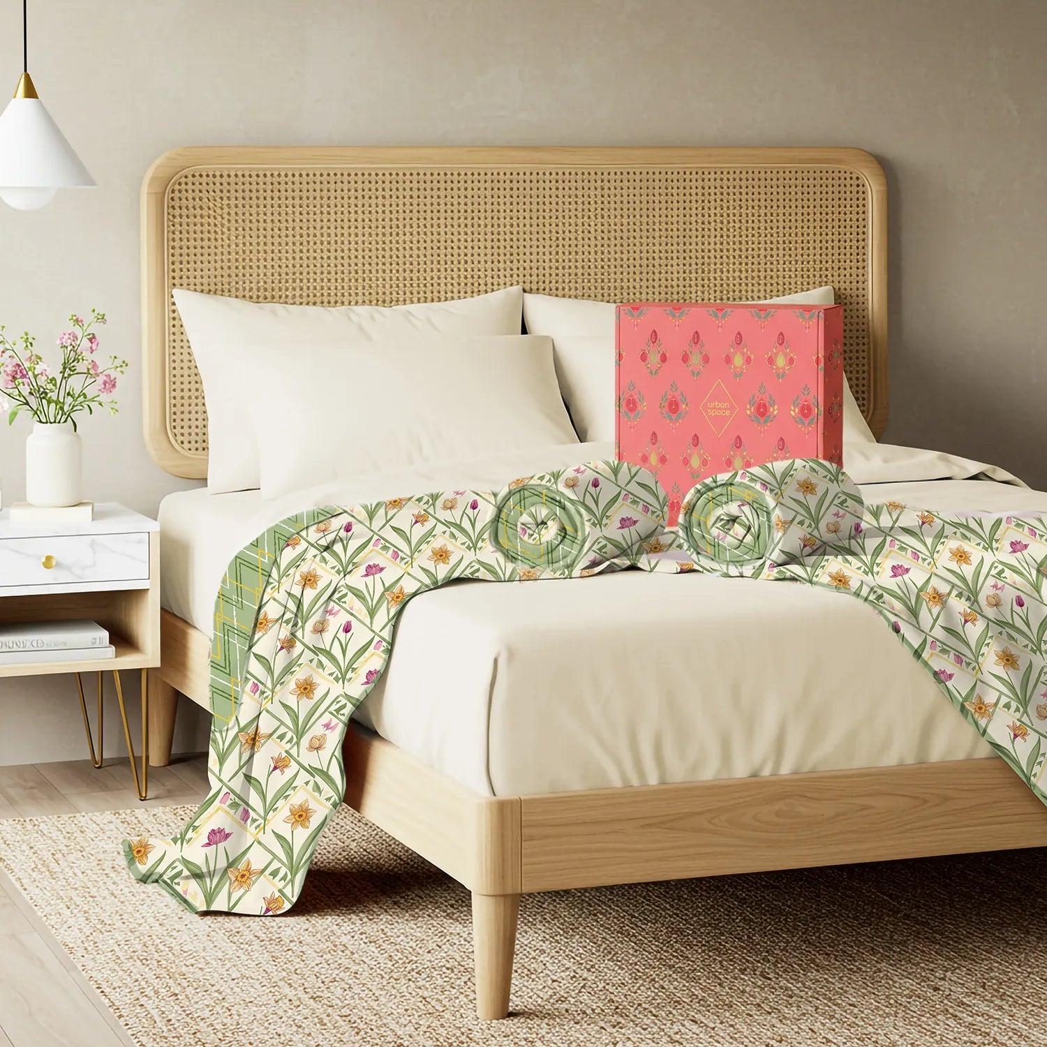 2 Single Bed Malmal Cotton Dohars in a Gift Box, Spring Sage Green