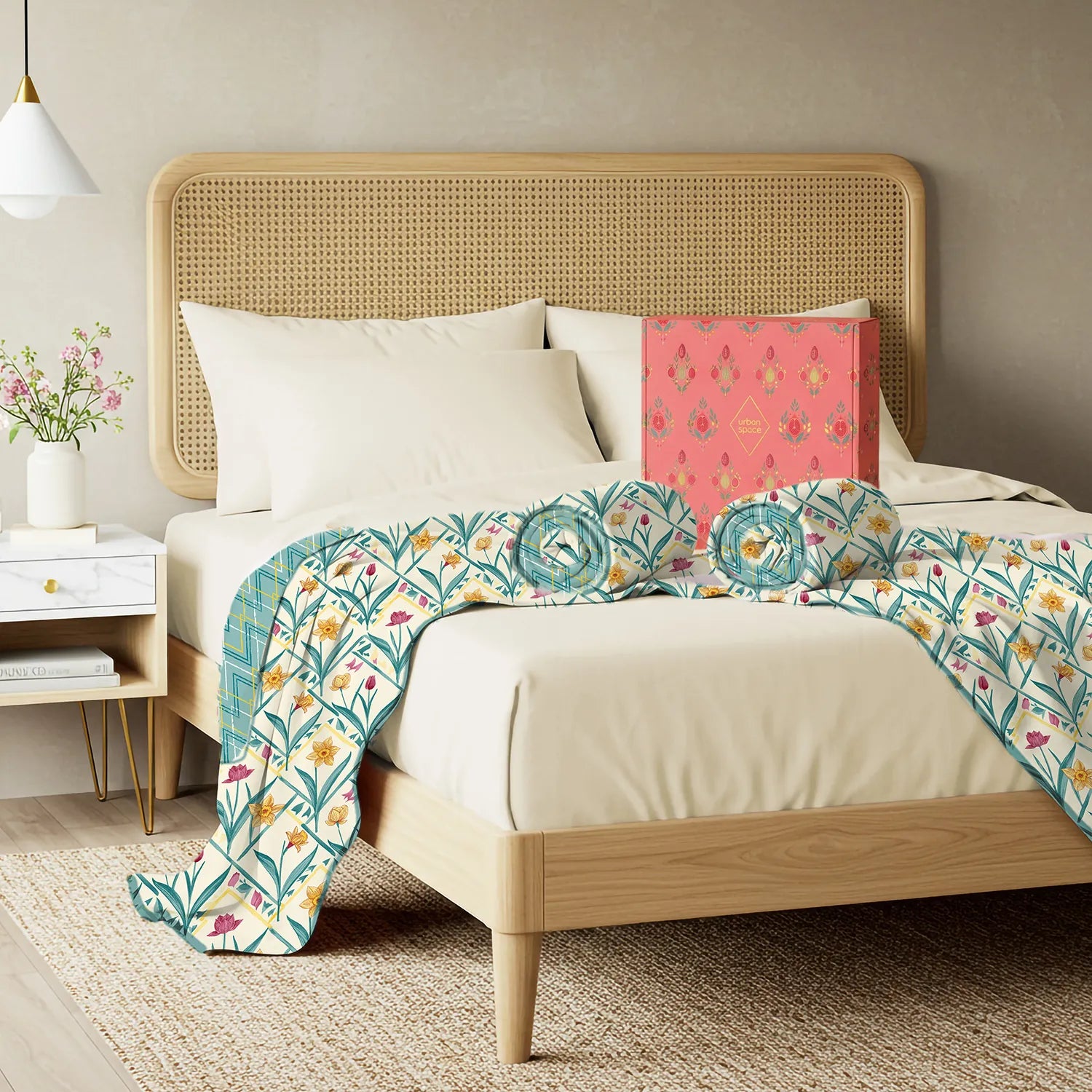 2 Single Bed Malmal Cotton Dohars in a Gift Box, Spring Turquoise