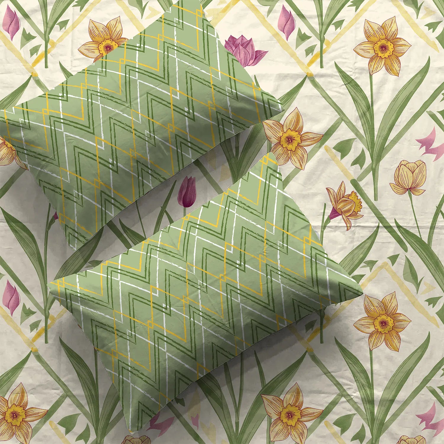 Divine Collection - Cotton Bedsheet With 2 Pillow Covers, Spring Sage Green