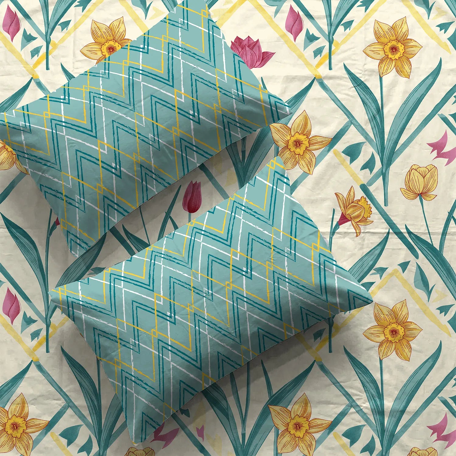 Divine Collection - Cotton Bedsheet With 2 Pillow Covers, Spring Turquoise