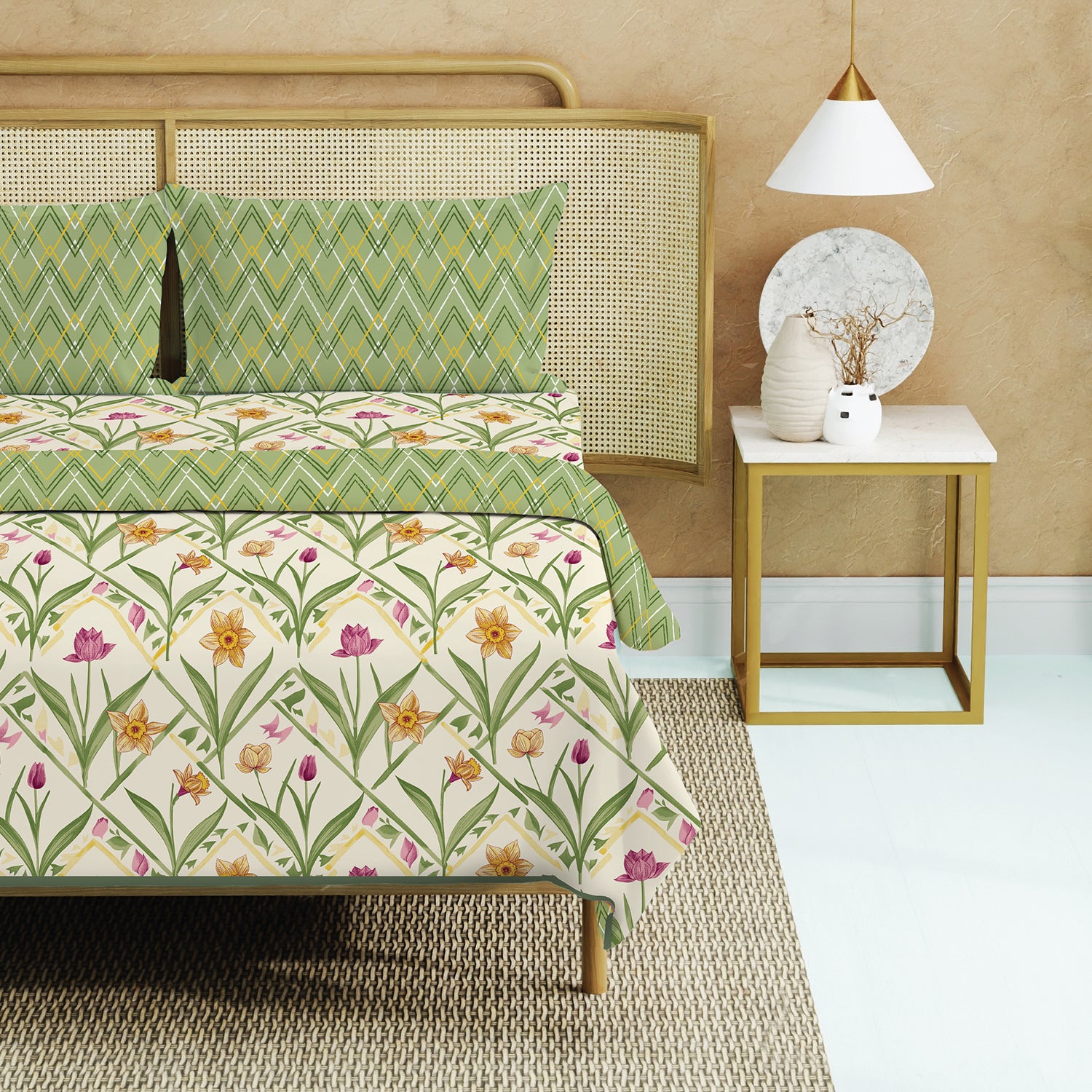 Cotton Bedsheet + AC Cotton Dohar Combo Pack - Spring Sage Green