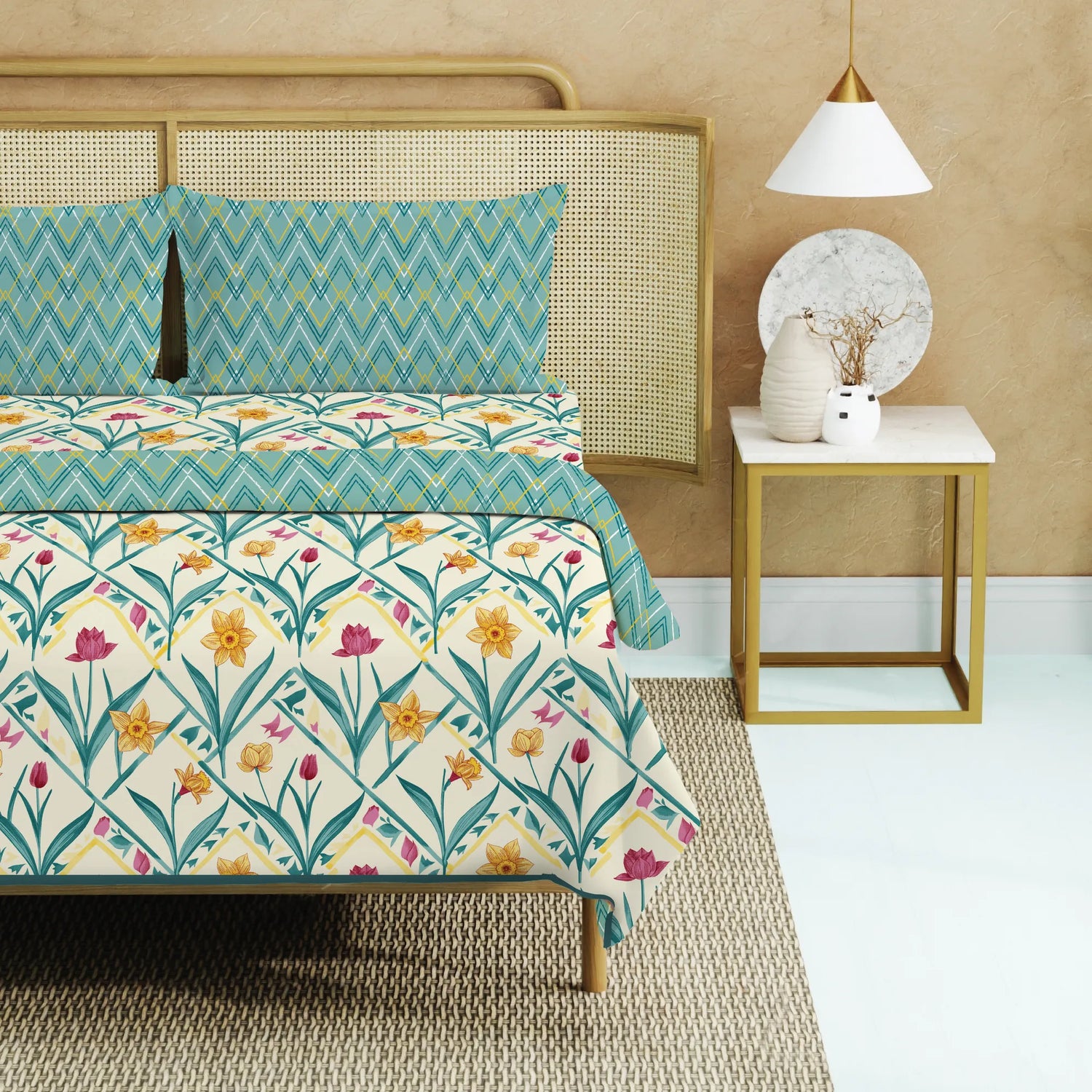 Cotton Bedsheet + AC Cotton Dohar Combo Pack - Spring Turquoise