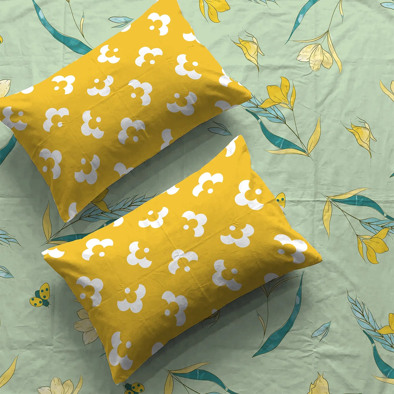 Divine Collection - Cotton Bedsheet With 2 Pillow Covers, Sprinkle Soft Green