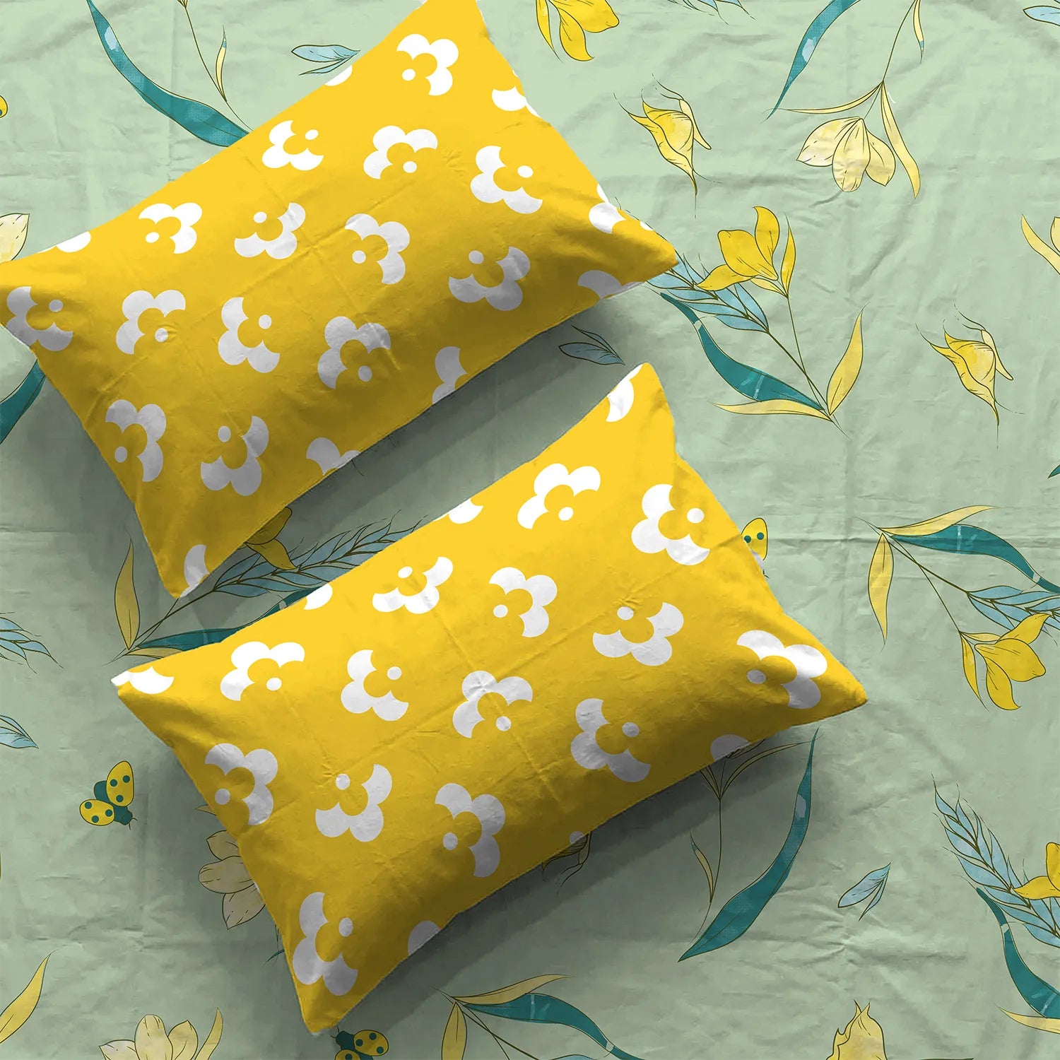 Divine Collection - Cotton Bedsheet With 2 Pillow Covers, Sprinkle Soft Green