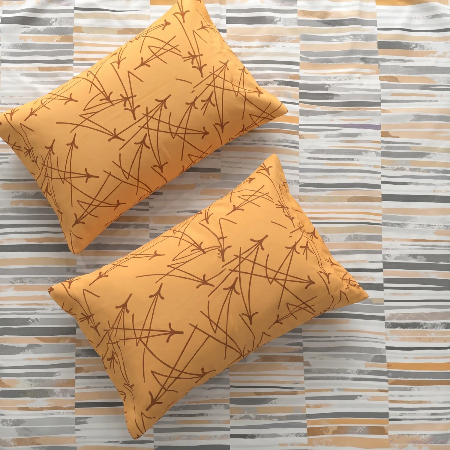 Divine Collection - Cotton Bedsheet With 2 Pillow Covers, Stripes Mustard