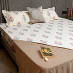 Serene 200 TC 100% Cotton Single Bedsheet with Pillow Covers - Sunflower - Pomegranate Pink