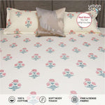Serene 200 TC 100% Cotton Single Bedsheet with Pillow Covers - Sunflower - Pomegranate Pink