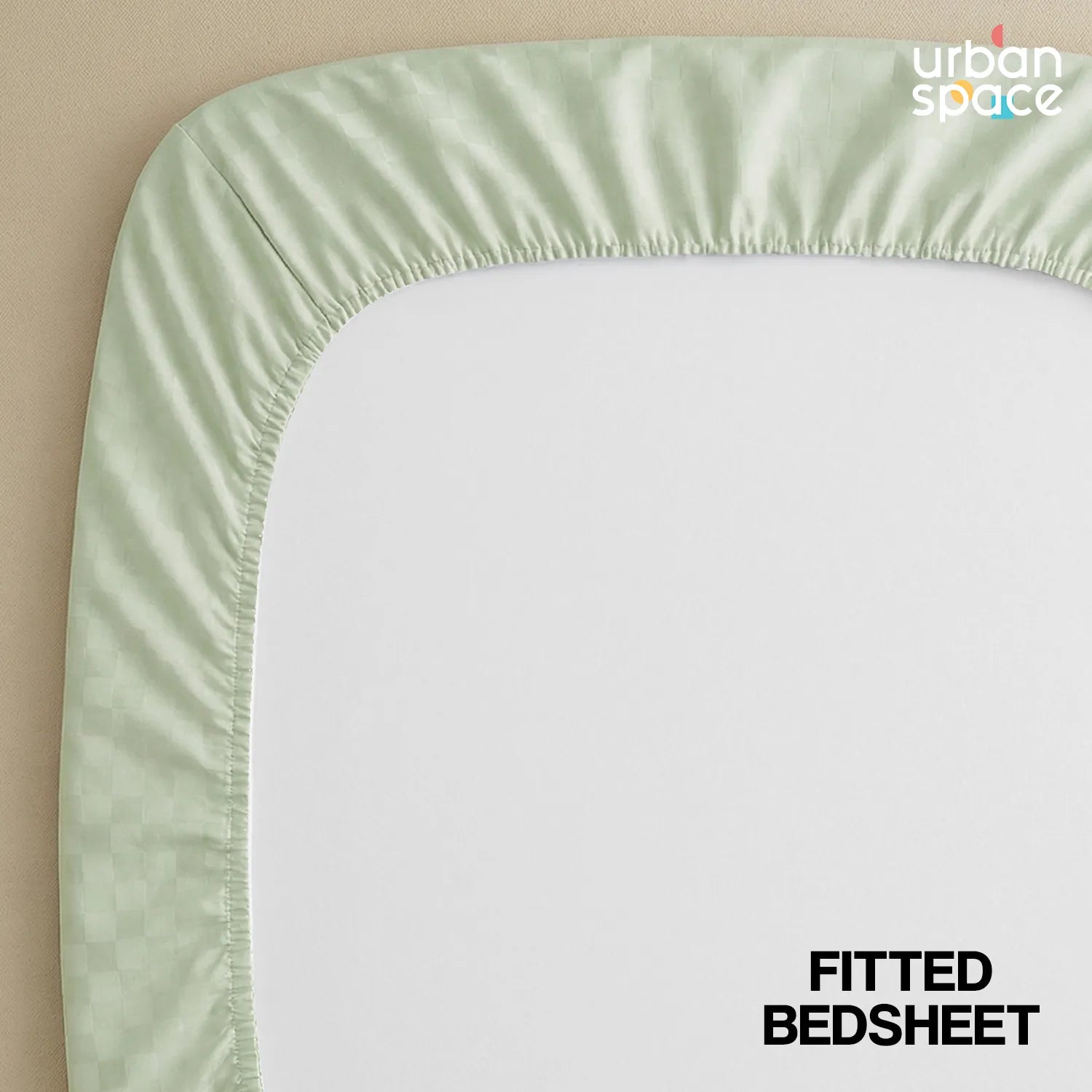 Fitted King Size 300 TC Super Soft Bedsheet, Self Woven Cubes Design - Tea Green Cubes