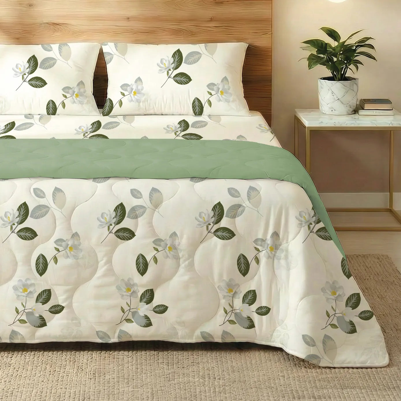 Microfiber Bedsheet + AC Microfiber Dohar Combo Pack - Tea Leaves