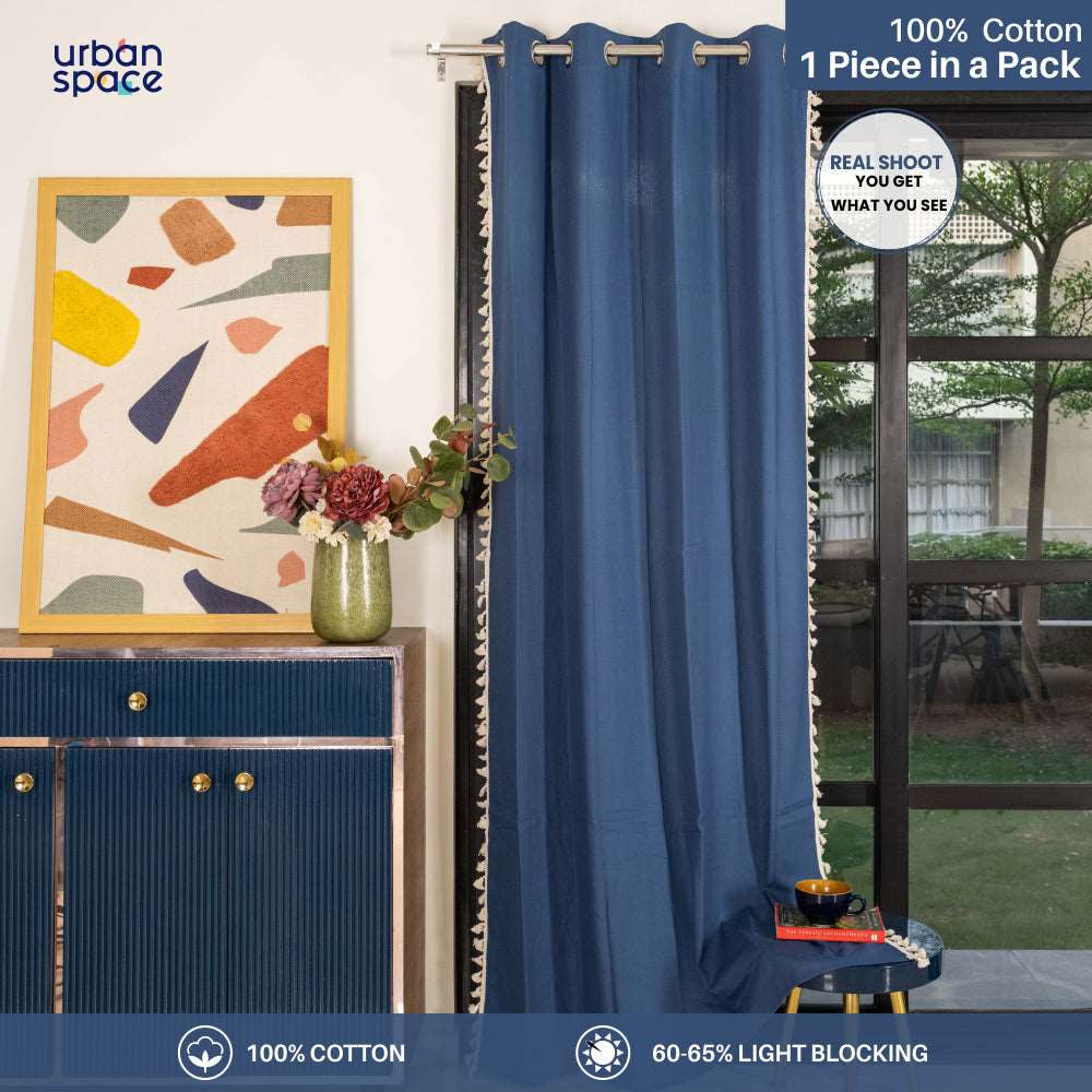 Premium 100% Cotton Curtain for Window & Curtains for Door - Pack of 1 Curtain, Aura Indigo