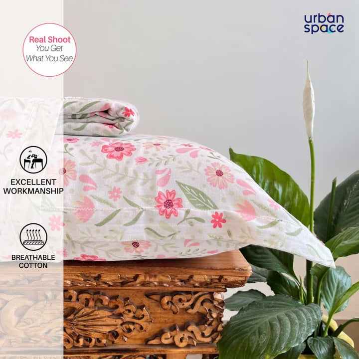 Divine - 100%  Cotton Double Bedsheet with 2 Pillow Covers - Zinnia Blush Pink