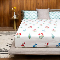 220 TC 100% Cotton printed bedsheet - High Garden Red