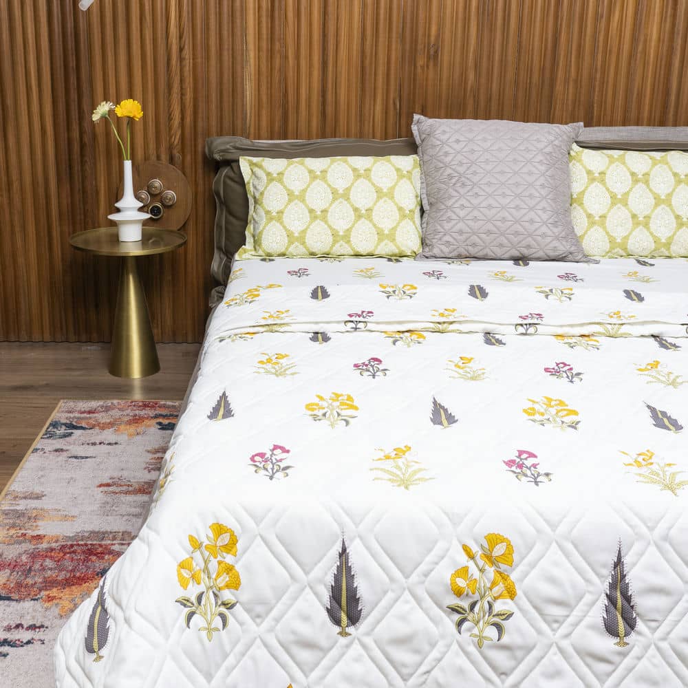 Yellow Cotton Double Bedsheet and AC Blanket Combo pack