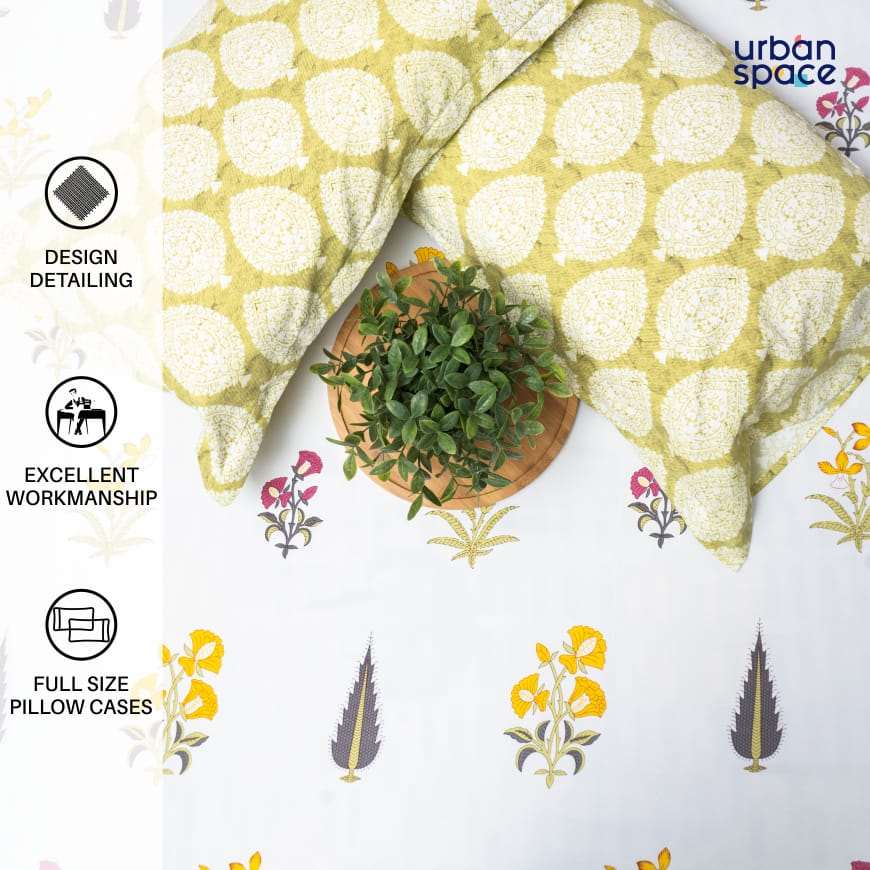 Fitted King Size Cotton Bedsheet - High Garden Yellow