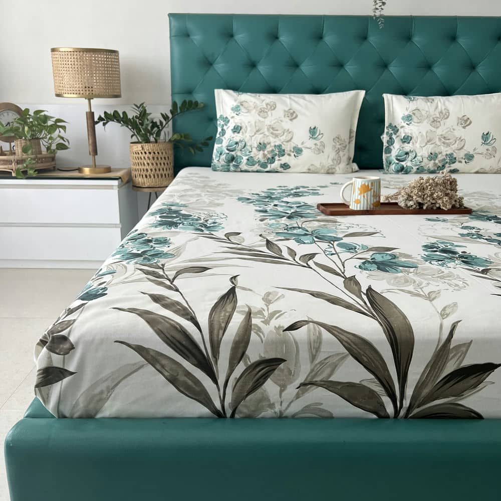 Cotton Bedsheet + AC Blanket Combo Pack - (Combo 16 - Majestic Aqua Green and Grey + London)