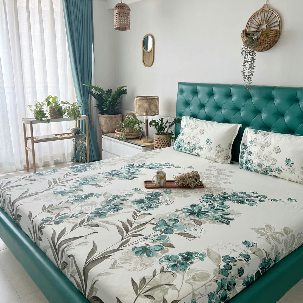Aqua Green Cotton Double Bedsheet and AC Blanket Combo pack