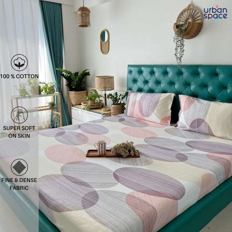 Fitted King Size Cotton Bedsheet - Oval Pink