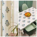 Cotton Curtains + Cotton Table Cover - (Combo 3 - Liberty Blue + Liberty Blue)