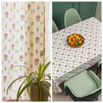 Cotton Curtains + Cotton Table Cover - (Combo 6 - Calico Red + Calico Red)