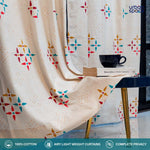 100% Cotton Curtains for Living Room, Bedroom curtains - Pack of 2 curtains, Mosaic - Red & Blue