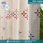 100% Cotton Curtains for Living Room, Bedroom curtains - Pack of 2 curtains, Mosaic - Red & Blue