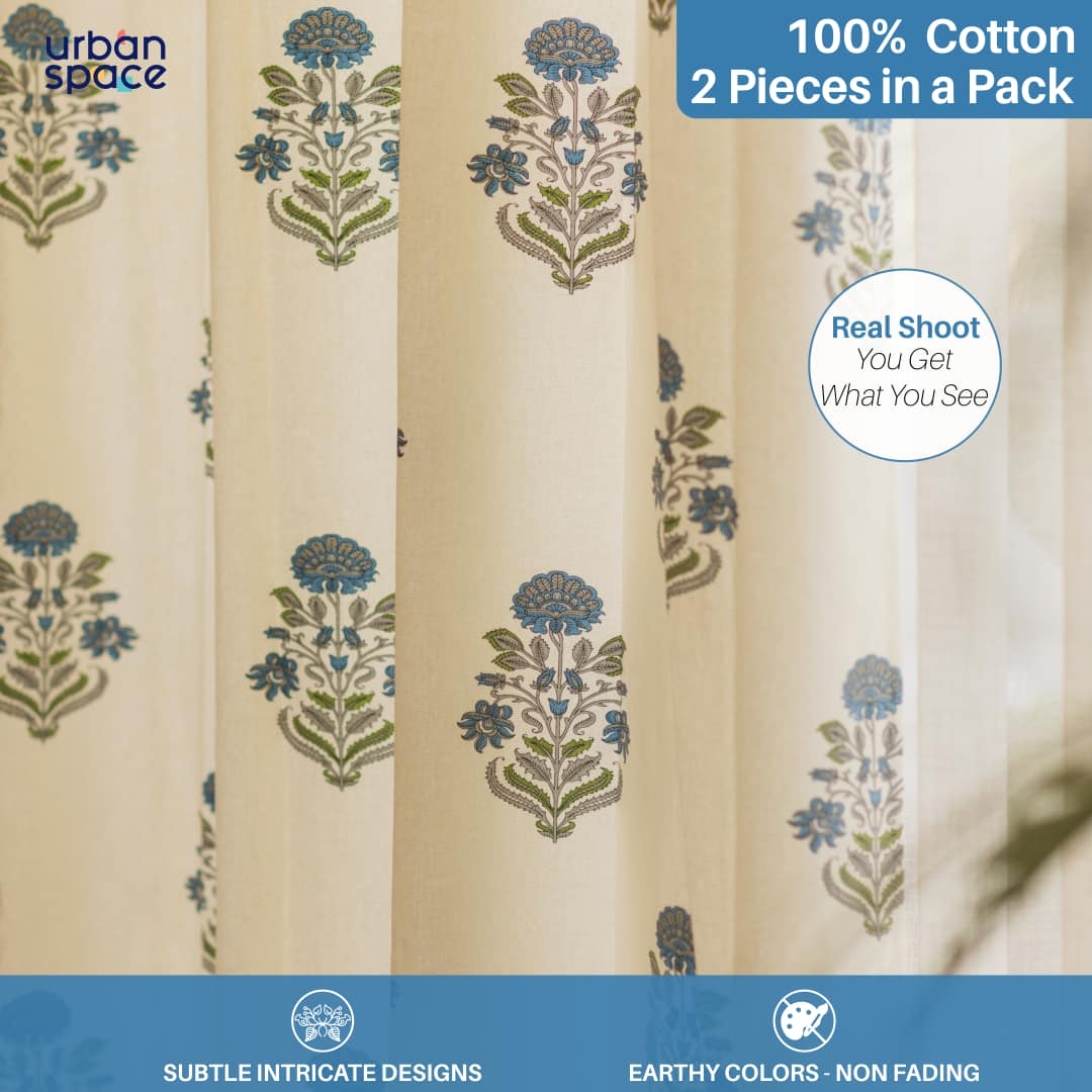 Cotton Curtains + Cotton Table Cover - (Combo 3 - Liberty Blue + Liberty Blue)