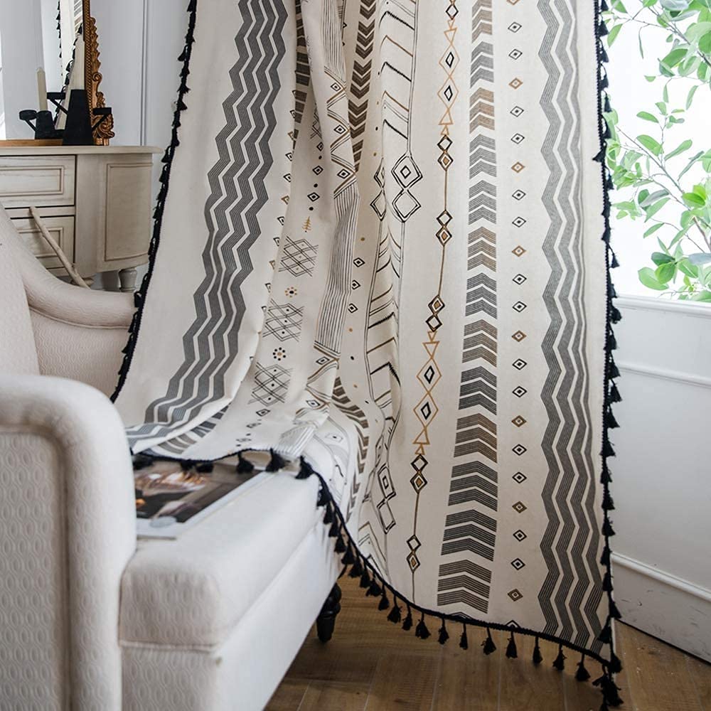 Premium 100% Cotton Curtain for Window & Curtains for Door - Pack of 1 Curtain, Boho Grey