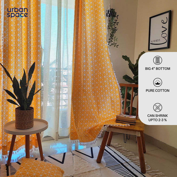 Premium 100% Cotton Curtain for Window & Curtains for Door - Pack of 1 Curtain, Yellow Star