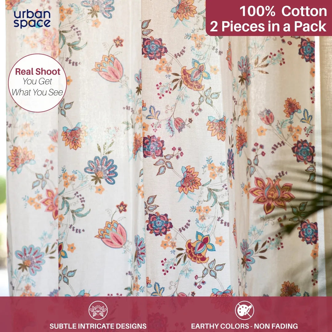 100% Cotton Room Darkening Curtains, Pack of 2 Curtains - Passion Flower Peach