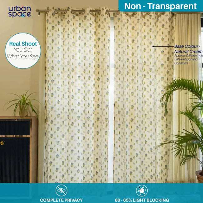 Cotton Curtains + Cotton Table Cover - (Combo 5 - Calico Blue + Calico Blue)