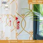 Cotton Curtains + Cotton Table Cover - (Combo 7 - Floral Ripples Red & Brown + Floral Ripples Red & Brown)