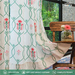 Cotton Curtains + Cotton Table Cover - (Combo 8 - Floral Ripples Pink & Green + Floral Ripples Pink & Green)