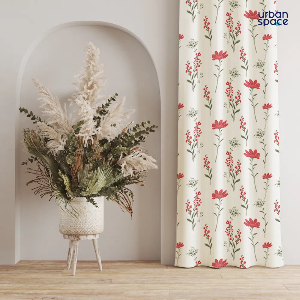 100% Cotton Curtains for Living Room, Bedroom curtains - Pack of 2 curtains, Orchid Blooms - Pink