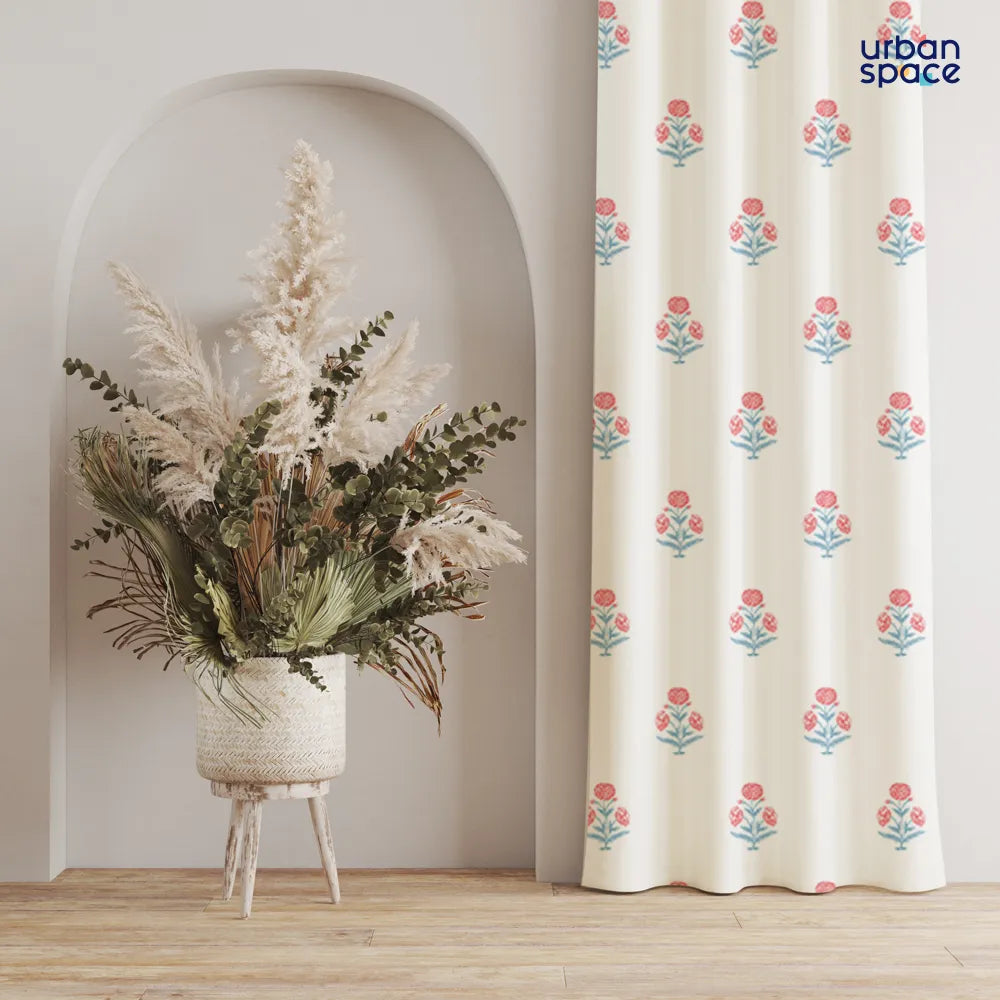 100% Cotton Curtains for Living Room, Bedroom curtains - Pack of 2 curtains, Sunflower - Pink