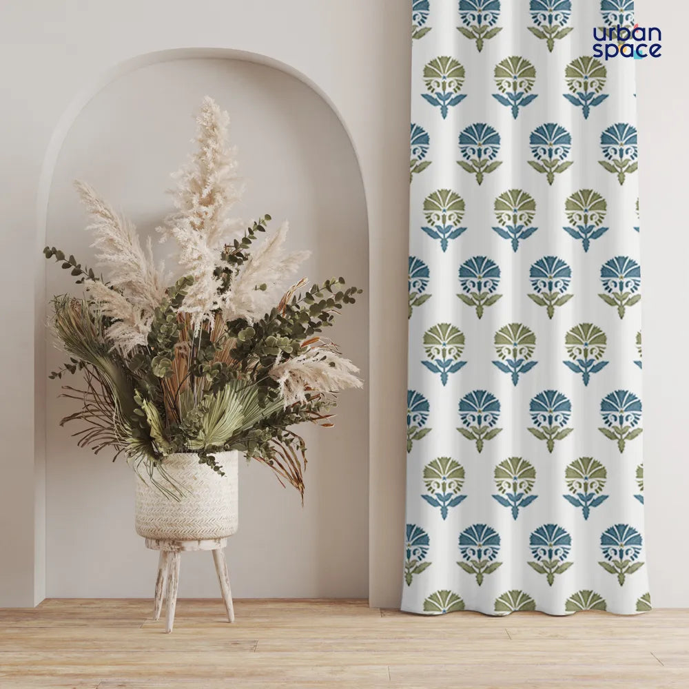 100% Cotton Curtains for Living Room, Bedroom curtains - Pack of 2 curtains, Owl Orchids - Blues