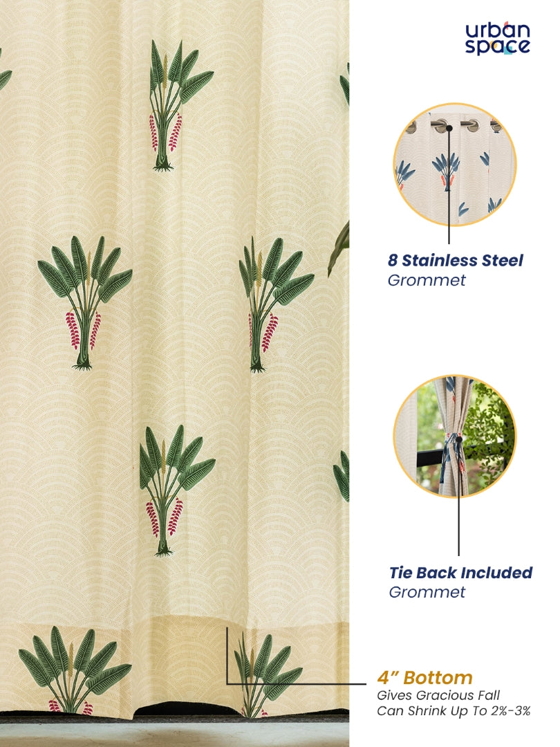100% Cotton Curtains for Living Room, Bedroom curtains - Pack of 2 curtains, Palm Lagoon Green