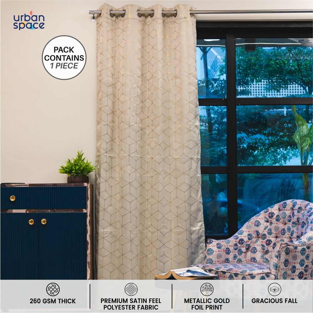 Gold Foil Printed 80-85% Blackout Curtains - Pack of 1 Curtain - Hexagon - Beige