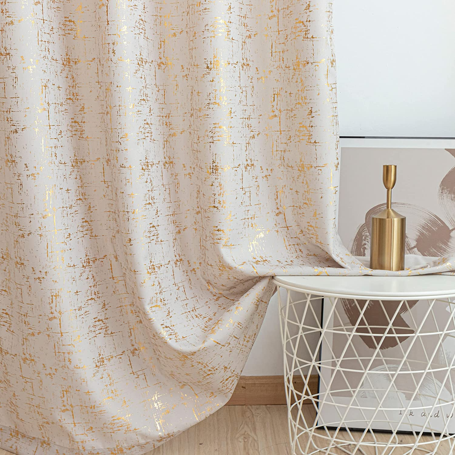 Gold Foil Printed 80-85% Blackout Curtains - Pack of 1 Curtain - Sparkle- Beige